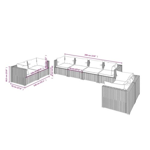 8-Piece Garden Lounge Set with Cushions Poly Rattan Wicker Outdoor Patio Furniture Brown - Image 7