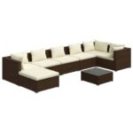 8-Piece Garden Lounge Set with Cushions Poly Rattan Wicker Outdoor Patio Furniture Brown
