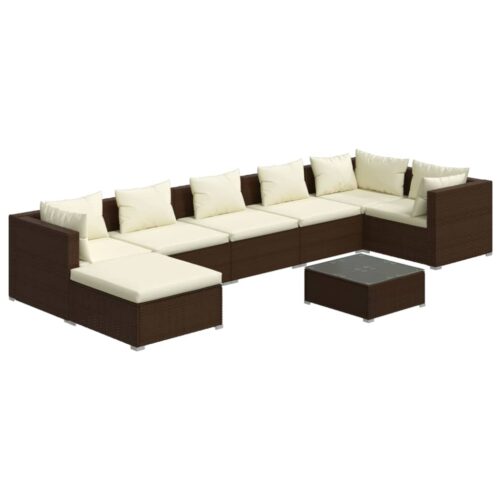 8-Piece Garden Lounge Set with Cushions Poly Rattan Wicker Outdoor Patio Furniture Brown