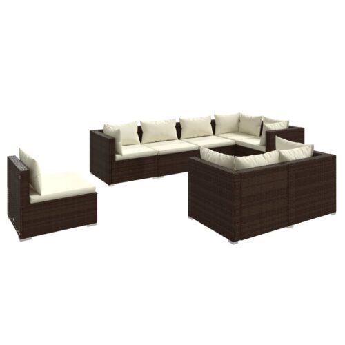 8-Piece Garden Lounge Set with Cushions Poly Rattan Wicker Outdoor Patio Furniture Brown