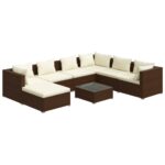 8-Piece Garden Lounge Set with Cushions Poly Rattan Wicker Outdoor Patio Furniture Brown