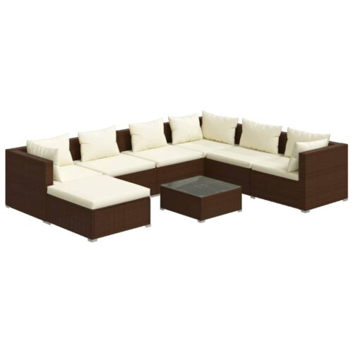 8-Piece Garden Lounge Set with Cushions Poly Rattan Wicker Outdoor Patio Furniture Brown