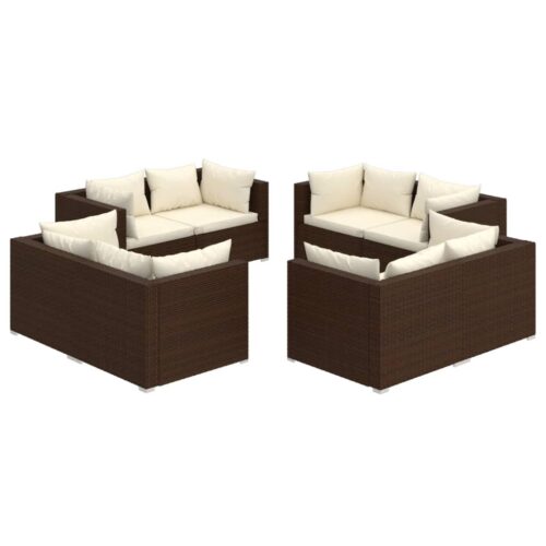8-Piece Garden Lounge Set with Cushions Poly Rattan Wicker Outdoor Patio Furniture Brown