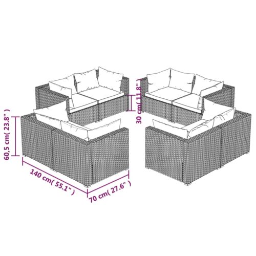 8-Piece Garden Lounge Set with Cushions Poly Rattan Wicker Outdoor Patio Furniture Brown - Image 5