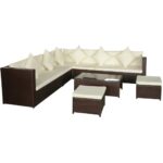 8-Piece Garden Lounge Set with Cushions Poly Rattan Wicker Outdoor Patio Furniture Brown