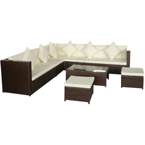 8-Piece Garden Lounge Set with Cushions Poly Rattan Wicker Outdoor Patio Furniture Brown