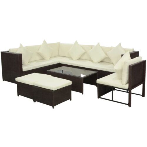 8-Piece Garden Lounge Set with Cushions Poly Rattan Wicker Outdoor Patio Furniture Brown - Image 2
