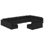 12-Piece Garden Lounge Set with Cushions Black Poly Rattan Wicker Outdoor Patio Furniture
