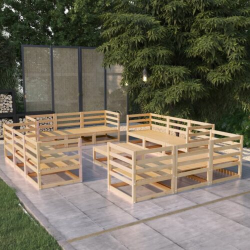 13-Piece Garden Lounge Set Pine Wood Outdoor Patio Furniture - Image 2