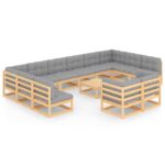 13-Piece Garden Lounge Set with Cushions Pine Wood Outdoor Patio Furniture