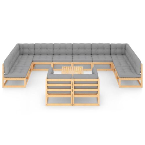13-Piece Garden Lounge Set with Cushions Pine Wood Outdoor Patio Furniture - Image 3