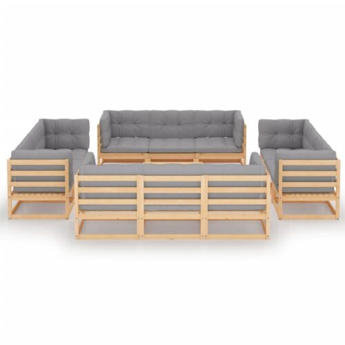 13-Piece Garden Lounge Set with Cushions Pine Wood Outdoor Patio Furniture - Image 2