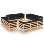 13-Piece Garden Lounge Set with Cushions Pine Wood Outdoor Patio Furniture