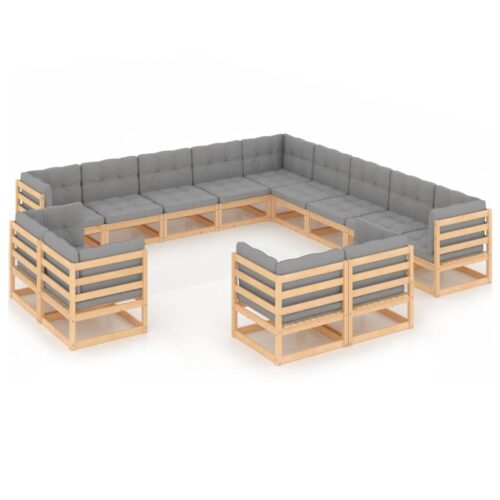 13-Piece Garden Lounge Set with Cushions Pine Wood Outdoor Patio Furniture