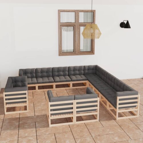 13-Piece Garden Lounge Set with Cushions Pine Wood Outdoor Patio Furniture - Image 2