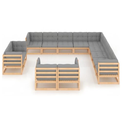 13-Piece Garden Lounge Set with Cushions Pine Wood Outdoor Patio Furniture - Image 3