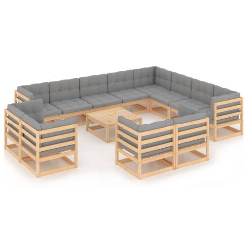 13-Piece Garden Lounge Set with Cushions Pine Wood Outdoor Patio Furniture