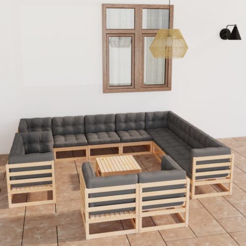13-Piece Garden Lounge Set with Cushions Pine Wood Outdoor Patio Furniture - Image 2