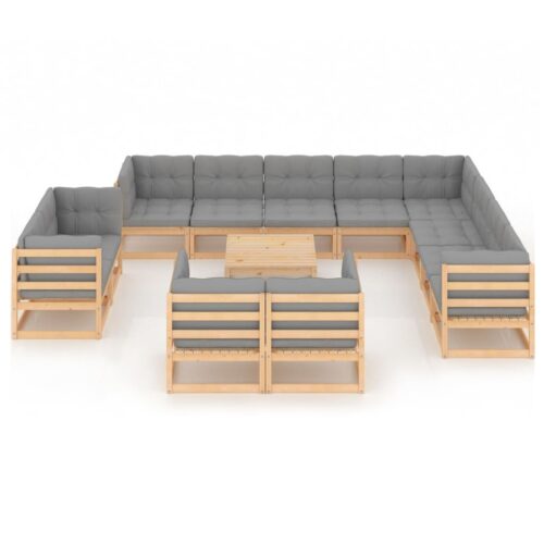 13-Piece Garden Lounge Set with Cushions Pine Wood Outdoor Patio Furniture - Image 3