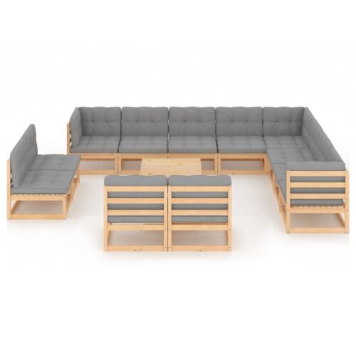 13-Piece Garden Lounge Set with Cushions Pine Wood Outdoor Patio Furniture - Image 2
