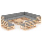13-Piece Garden Lounge Set with Cushions Pine Wood Outdoor Patio Furniture