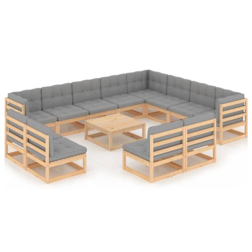 13-Piece Garden Lounge Set with Cushions Pine Wood Outdoor Patio Furniture