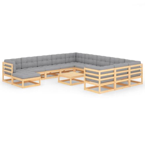 13-Piece Garden Lounge Set with Cushions Pine Wood Outdoor Patio Furniture