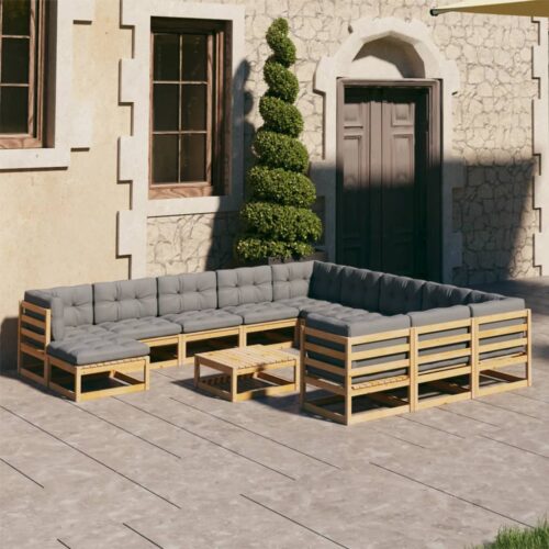 13-Piece Garden Lounge Set with Cushions Pine Wood Outdoor Patio Furniture - Image 2