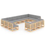 13-Piece Garden Lounge Set with Cushions Pine Wood Outdoor Patio Furniture