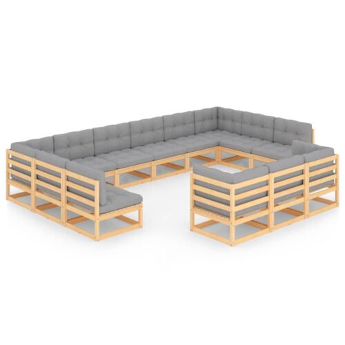 13-Piece Garden Lounge Set with Cushions Pine Wood Outdoor Patio Furniture