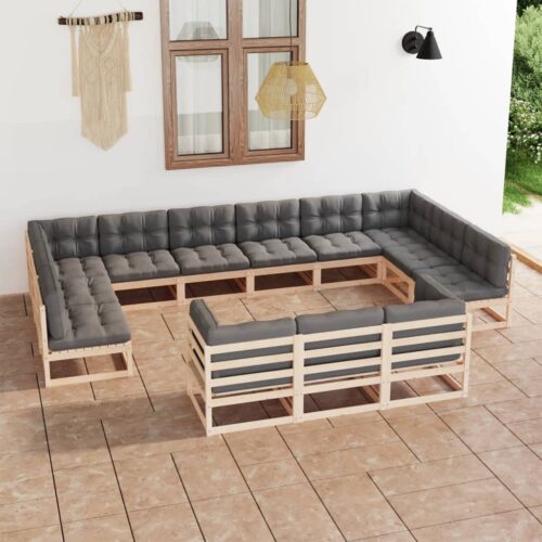 13-Piece Garden Lounge Set with Cushions Pine Wood Outdoor Patio Furniture - Image 2