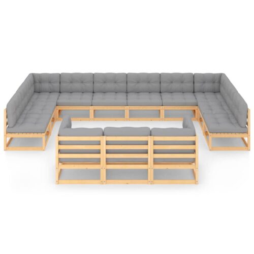 13-Piece Garden Lounge Set with Cushions Pine Wood Outdoor Patio Furniture - Image 3