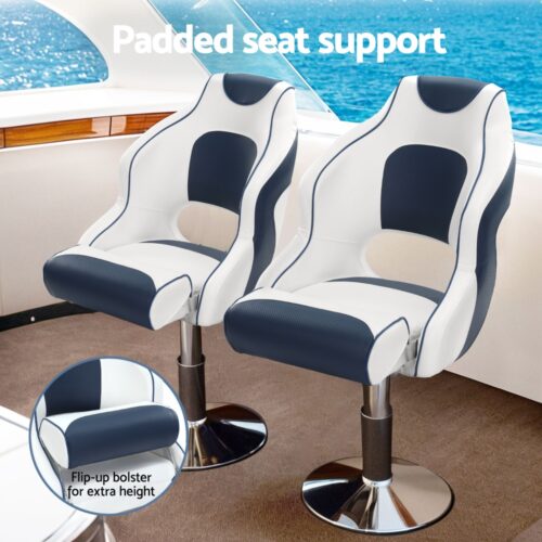 Seamanship Captain Bucket Boat Seats Flip Up Bolster Swivel 15cm Padding Blue - Image 5