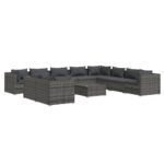 11-Piece Garden Lounge Set with Cushions Grey Poly Rattan Wicker Outdoor Patio Furniture
