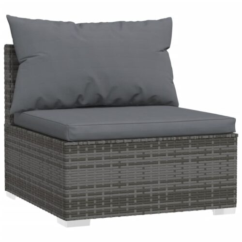 11-Piece Garden Lounge Set with Cushions Grey Poly Rattan Wicker Outdoor Patio Furniture - Image 4