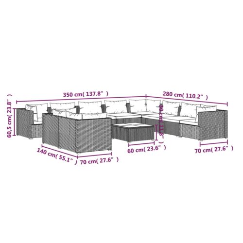 11-Piece Garden Lounge Set with Cushions Grey Poly Rattan Wicker Outdoor Patio Furniture - Image 6