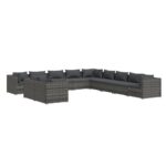 11-Piece Garden Lounge Set with Cushions Grey Poly Rattan Wicker Outdoor Patio Furniture