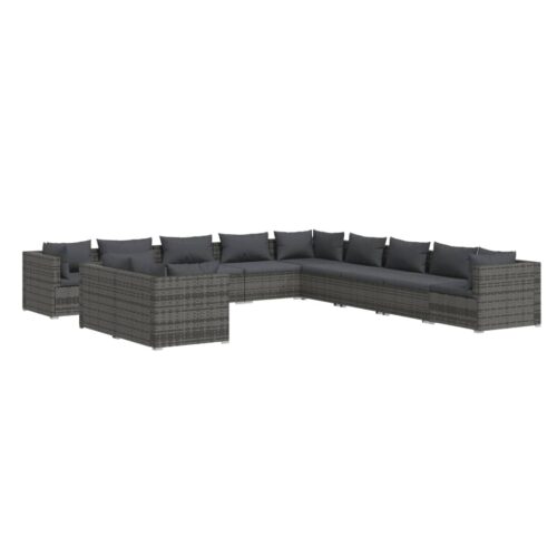 11-Piece Garden Lounge Set with Cushions Grey Poly Rattan Wicker Outdoor Patio Furniture
