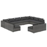 11-Piece Garden Lounge Set with Cushions Grey Poly Rattan Wicker Outdoor Patio Furniture
