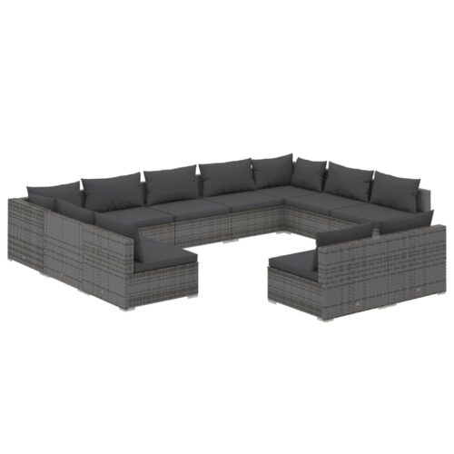 11-Piece Garden Lounge Set with Cushions Grey Poly Rattan Wicker Outdoor Patio Furniture