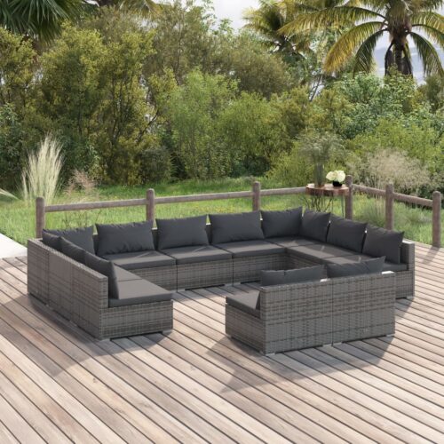 11-Piece Garden Lounge Set with Cushions Grey Poly Rattan Wicker Outdoor Patio Furniture - Image 2