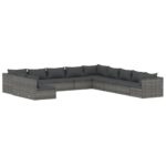 11-Piece Garden Lounge Set with Cushions Grey Poly Rattan Wicker Outdoor Patio Furniture