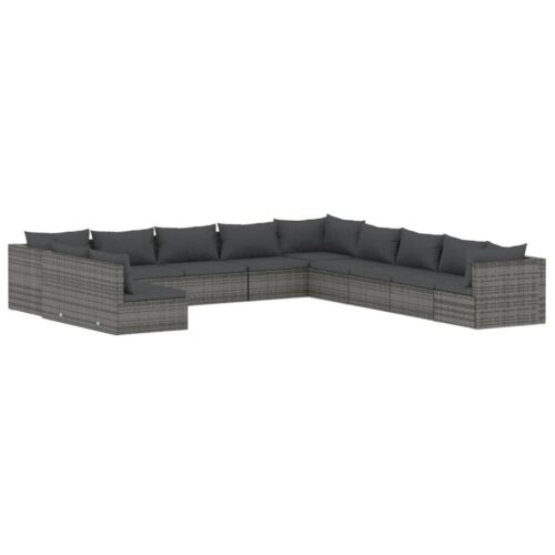 11-Piece Garden Lounge Set with Cushions Grey Poly Rattan Wicker Outdoor Patio Furniture