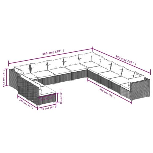 11-Piece Garden Lounge Set with Cushions Grey Poly Rattan Wicker Outdoor Patio Furniture - Image 5
