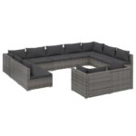 11-Piece Garden Lounge Set with Cushions Grey Poly Rattan Wicker Outdoor Patio Furniture