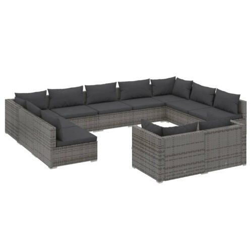 11-Piece Garden Lounge Set with Cushions Grey Poly Rattan Wicker Outdoor Patio Furniture