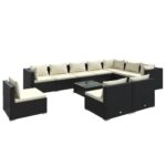 11-Piece Garden Lounge Set with Cushions Poly Rattan Wicker Outdoor Patio Furniture Black