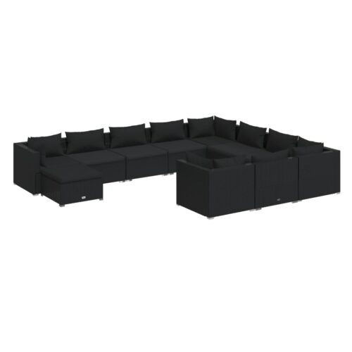 11-Piece Garden Lounge Set with Cushions Poly Rattan Wicker Outdoor Patio Furniture Black