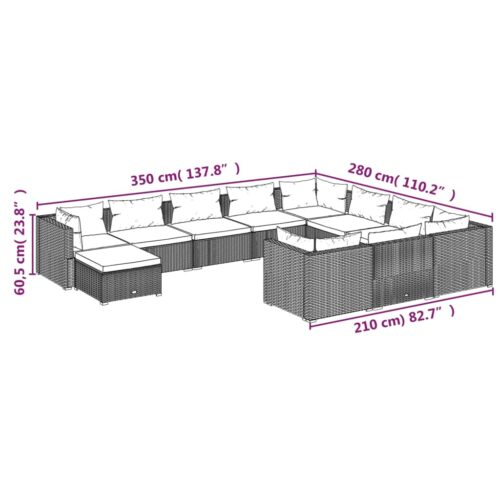 11-Piece Garden Lounge Set with Cushions Poly Rattan Wicker Outdoor Patio Furniture Black - Image 9