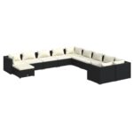 11-Piece Garden Lounge Set with Cushions Poly Rattan Wicker Outdoor Patio Furniture Black